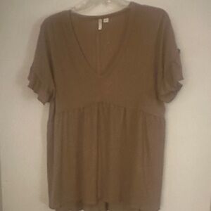 Cato V-Neck Short Sleeve Babydoll Top - Taupe
